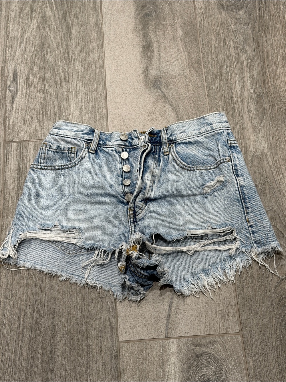 PacSun Light Blue Distressed High-Rise Denim Shorts